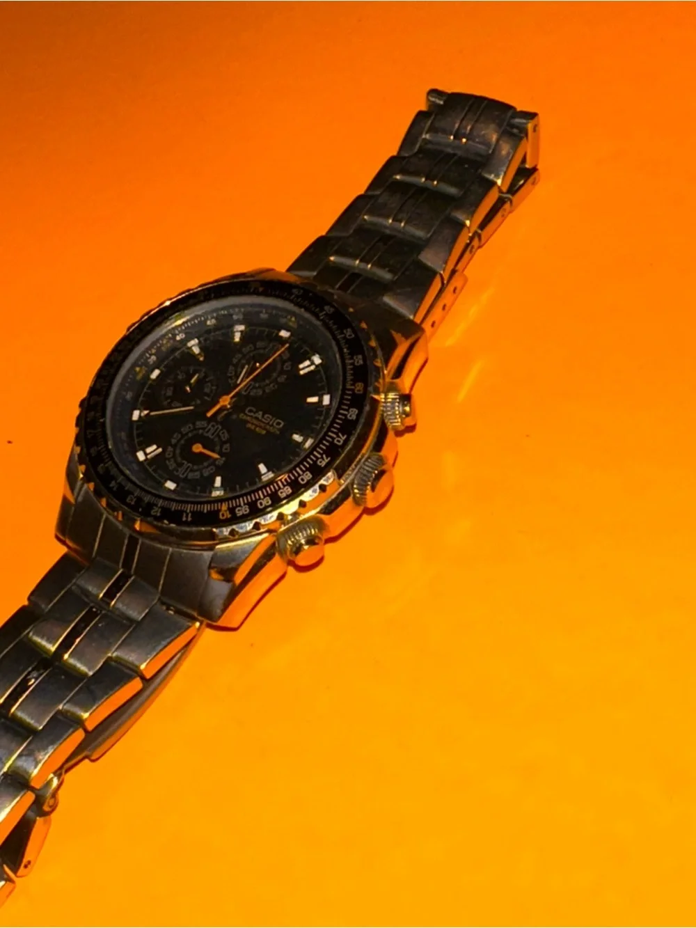 Casio MTP-4500 Chronograph WR 50M Watch Silver Black Slide Rule Bezel NEW BATT